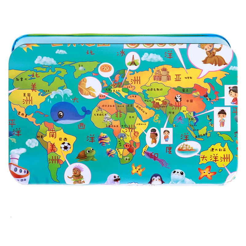 200pcs Baby Cartoon Puzzle Iron Box Wooden Animal/Space/Diving Puzzles Educational Toy Wooden Puzzle Jigsaw Toy for Children-14