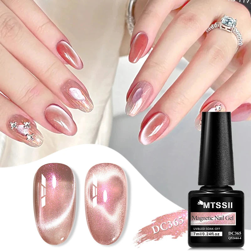 MTSSII 7ml Rose Glitter UV LED Soak Off Nail Magnetic Gel  Nail Art DIY Pink Cat Eye Gel Nail Polish Bright Shimmer Polish-11