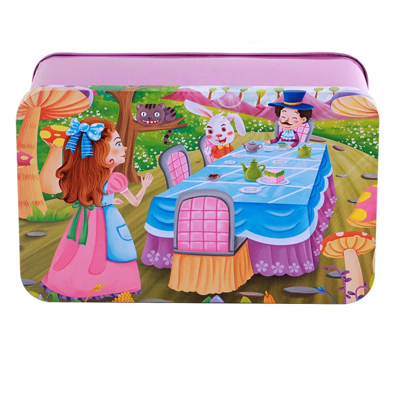 200pcs Baby Cartoon Puzzle Iron Box Wooden Animal/Space/Diving Puzzles Educational Toy Wooden Puzzle Jigsaw Toy for Children-21