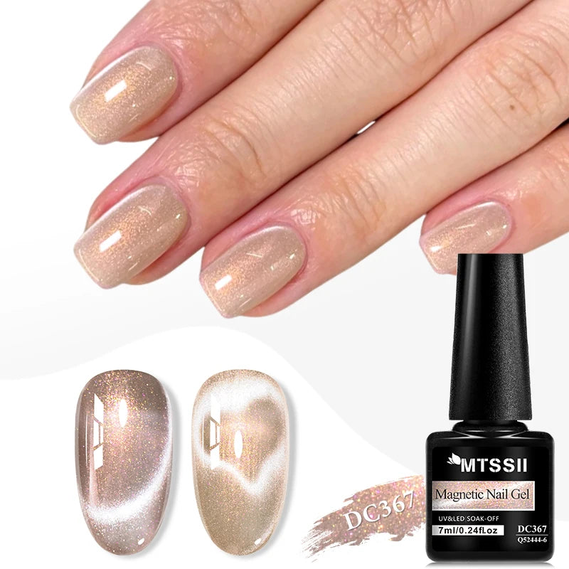 MTSSII 7ml Rose Glitter UV LED Soak Off Nail Magnetic Gel  Nail Art DIY Pink Cat Eye Gel Nail Polish Bright Shimmer Polish-9