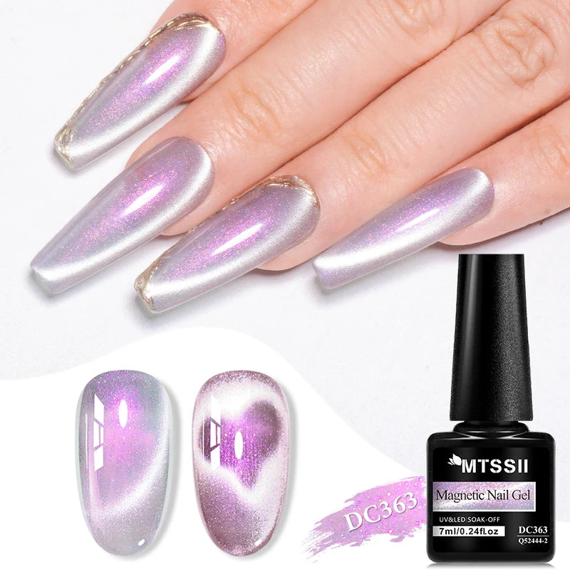 MTSSII 7ml Rose Glitter UV LED Soak Off Nail Magnetic Gel  Nail Art DIY Pink Cat Eye Gel Nail Polish Bright Shimmer Polish-13