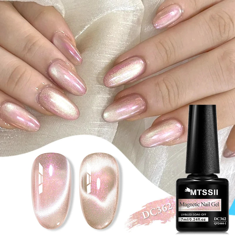 MTSSII 7ml Rose Glitter UV LED Soak Off Nail Magnetic Gel  Nail Art DIY Pink Cat Eye Gel Nail Polish Bright Shimmer Polish-12