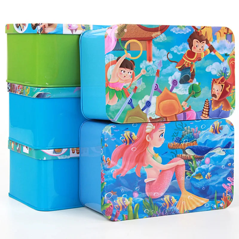 200pcs Baby Cartoon Puzzle Iron Box Wooden Animal/Space/Diving Puzzles Educational Toy Wooden Puzzle Jigsaw Toy for Children-1