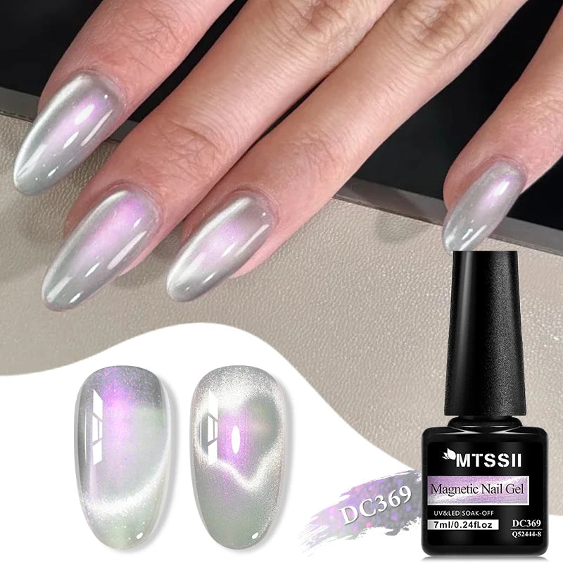 MTSSII 7ml Rose Glitter UV LED Soak Off Nail Magnetic Gel  Nail Art DIY Pink Cat Eye Gel Nail Polish Bright Shimmer Polish-7