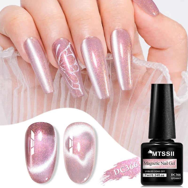 MTSSII 7ml Rose Glitter UV LED Soak Off Nail Magnetic Gel  Nail Art DIY Pink Cat Eye Gel Nail Polish Bright Shimmer Polish-8